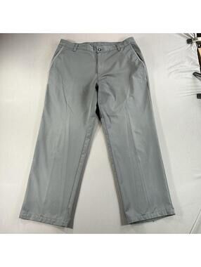 Adidas Performance Golf Pants Mens Flat Front 34x32 Grey W/blue Stitching